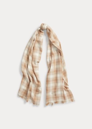 Szaliki Ralph Lauren Cotton-Blend Plaid Scarf Damskie Beżowe | NIVN5077