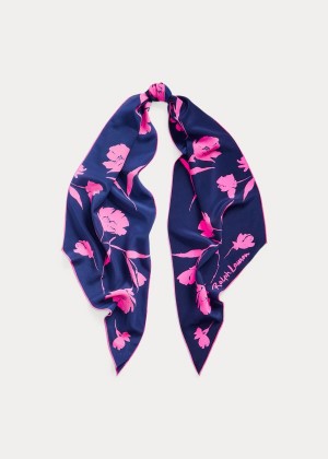 Szaliki Ralph Lauren Floral Silk Hair Bow Damskie Granatowe Różowe | ZZZB3615