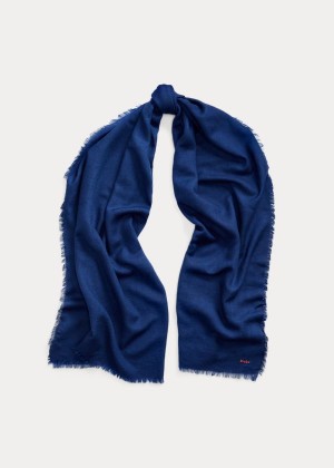 Szaliki Ralph Lauren Fringe Wool-Blend Scarf Damskie Królewski Niebieski Niebieskie | UWBC4698