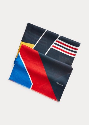 Szaliki Ralph Lauren Geometric Linen Scarf Męskie Granatowe Czerwone Zielone Żółte | CHSA2704