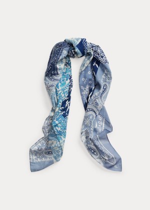 Szaliki Ralph Lauren Patchwork Cotton Scarf Damskie Indygo | NCHO5415