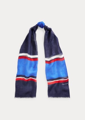 Szaliki Ralph Lauren Striped Linen Scarf Męskie Granatowe Czerwone Białe | GHVI5457