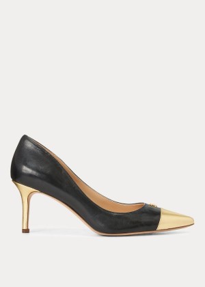 Szpilki Ralph Lauren Lanette Leather Toe-Cap Pump Damskie Czarne Złote | VZHV2485