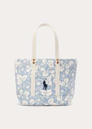 Torby Tote Ralph Lauren Canvas Floral Medium Tote Damskie Niebieskie Białe | HFSM6598