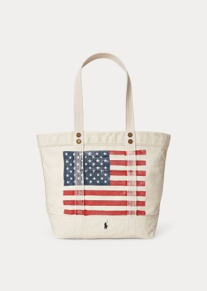 Torby Tote Ralph Lauren Distressed Flag Canvas Tote Damskie Białe Kolorowe | WHAA5225