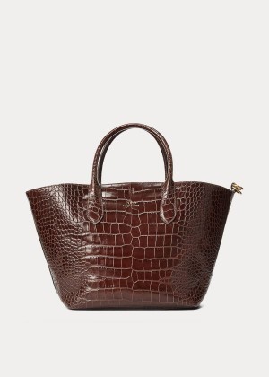 Torby Tote Ralph Lauren Embossed Medium Bellport Tote Damskie Czekolada | GQQU2506