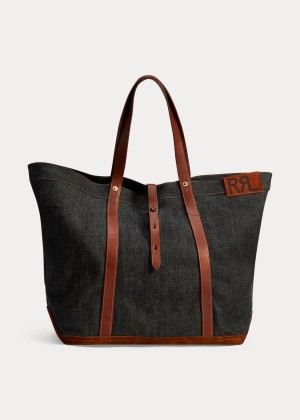 Torby Tote Ralph Lauren Leather-Trim Denim Tote Damskie Indygo | DACM4073