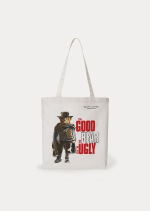 Torby Tote Ralph Lauren Polo Bear Film Canvas Tote Bag Damskie Białe Kolorowe | ZQXW0787