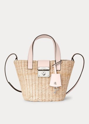 Torby Tote Ralph Lauren Straw Mini Reese Tote Damskie Brązowe Różowe | QBHB2048