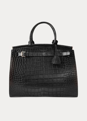 Torebka Ralph Lauren Alligator Large RL50 Handbag Damskie Czarne | CUXD2896