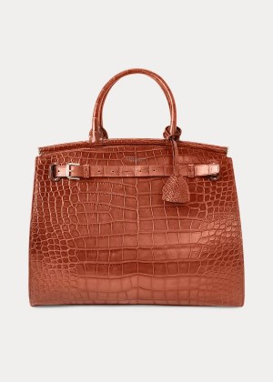 Torebka Ralph Lauren Alligator Large RL50 Handbag Damskie Brązowe | VCZF6048