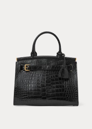 Torebka Ralph Lauren Alligator Medium RL50 Handbag Damskie Czarne | UPFC0886