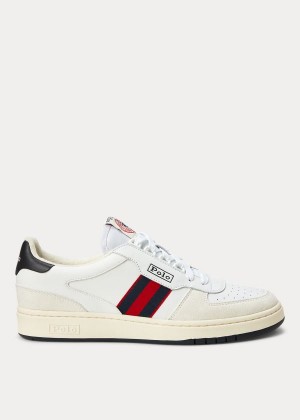 Trampki Ralph Lauren Court Leather Sneakers Męskie Białe Granatowe Czerwone | WTRQ6350