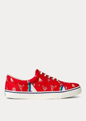 Trampki Ralph Lauren Harpoon Canvas Sneakers Męskie Czerwone Kolorowe | QCPL3599