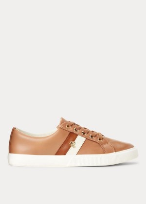 Trampki Ralph Lauren Janson II Leather Sneakers Damskie Khaki | JZOF9451