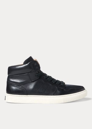 Trampki Ralph Lauren Jory Calfskin High-Top Sneakers Męskie Czarne | XUFI0559