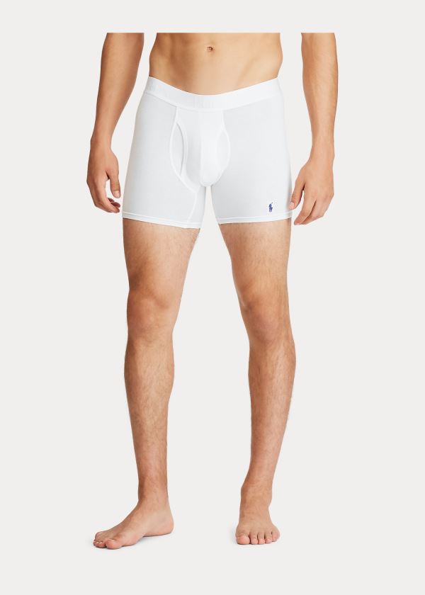 Bielizny Ralph Lauren 4D Flex Boxer Brief 3-Pack Męskie Białe Niebieskie | CLUJ1449