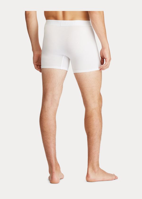 Bielizny Ralph Lauren 4D Flex Boxer Brief 3-Pack Męskie Białe Niebieskie | CLUJ1449