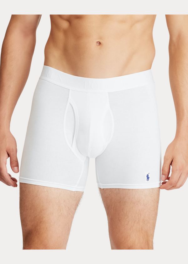 Bielizny Ralph Lauren 4D Flex Boxer Brief 3-Pack Męskie Białe Niebieskie | CLUJ1449