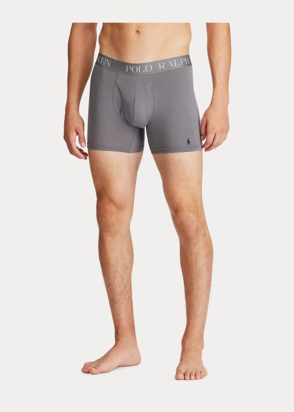 Bielizny Ralph Lauren 4D Flex Boxer Brief 3-Pack Męskie Białe Niebieskie | CLUJ1449