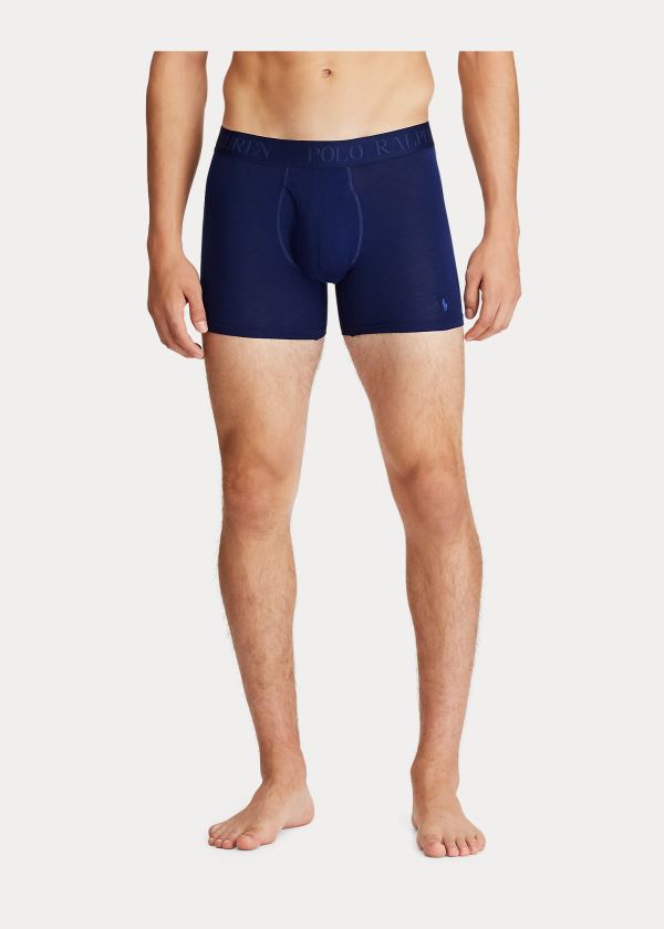 Bielizny Ralph Lauren 4D Flex Boxer Brief 3-Pack Męskie Białe Niebieskie | CLUJ1449