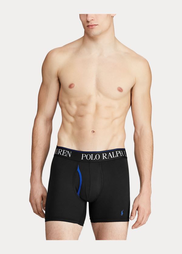 Bielizny Ralph Lauren 4D Flex Boxer Brief 3-Pack Męskie Czarne | ZKJD0768