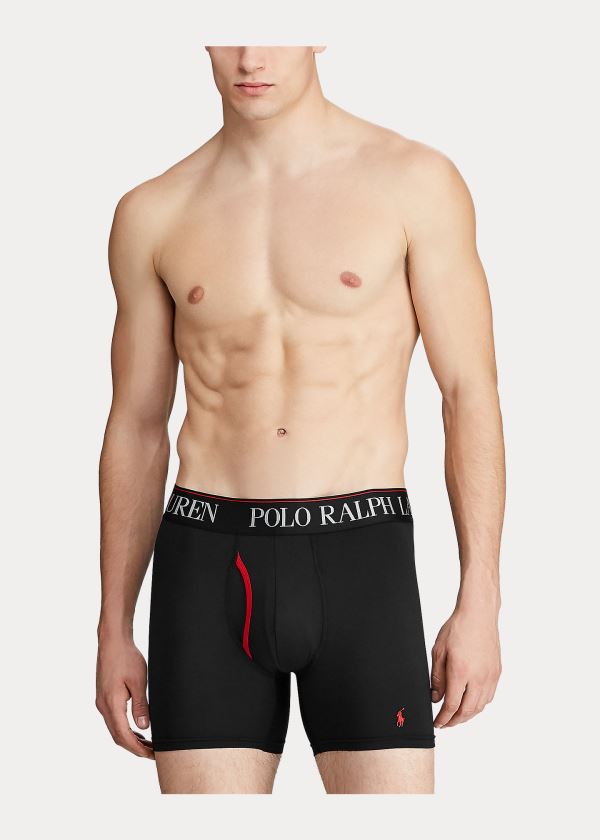 Bielizny Ralph Lauren 4D Flex Boxer Brief 3-Pack Męskie Czarne | ZKJD0768