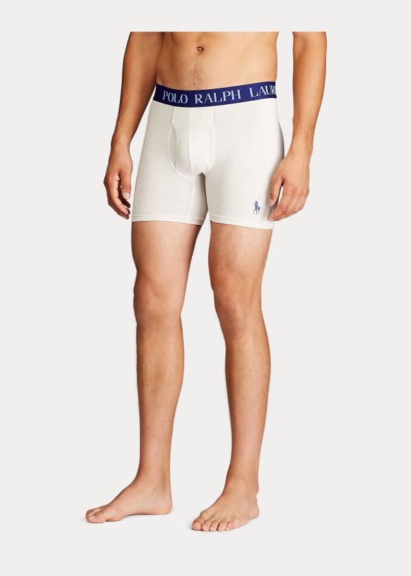 Bielizny Ralph Lauren 4D Flex Boxer Brief 3-Pack Męskie Białe Granatowe Królewski Niebieski Niebieskie | ZKLV2128