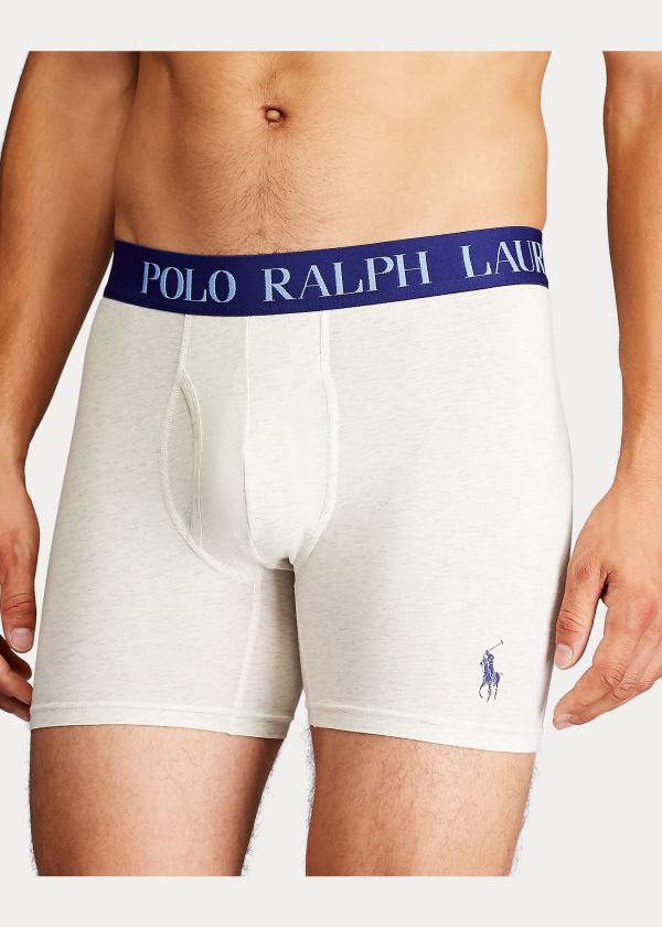 Bielizny Ralph Lauren 4D Flex Boxer Brief 3-Pack Męskie Białe Granatowe Królewski Niebieski Niebieskie | ZKLV2128