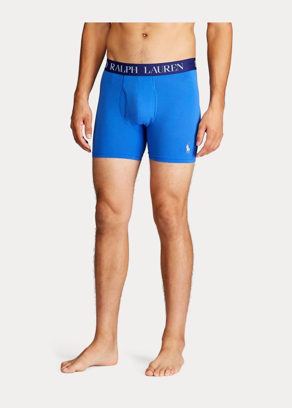 Bielizny Ralph Lauren 4D Flex Boxer Brief 3-Pack Męskie Białe Granatowe Królewski Niebieski Niebieskie | ZKLV2128