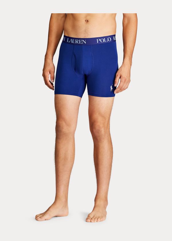 Bielizny Ralph Lauren 4D Flex Boxer Brief 3-Pack Męskie Białe Granatowe Królewski Niebieski Niebieskie | ZKLV2128