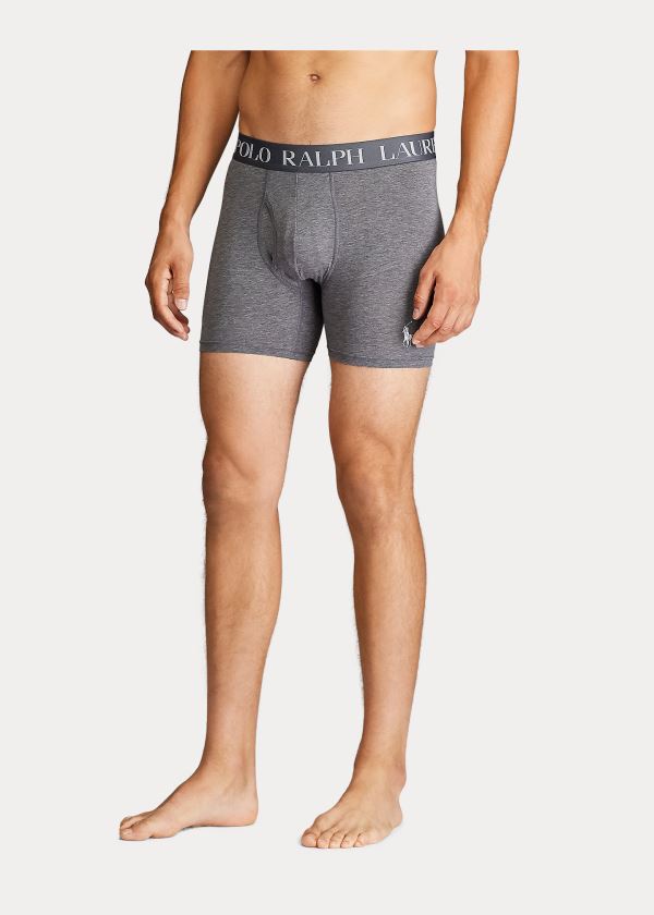 Bielizny Ralph Lauren 4D Flex Boxer Brief 3-Pack Męskie Białe Szare Czarne | YQSC1924