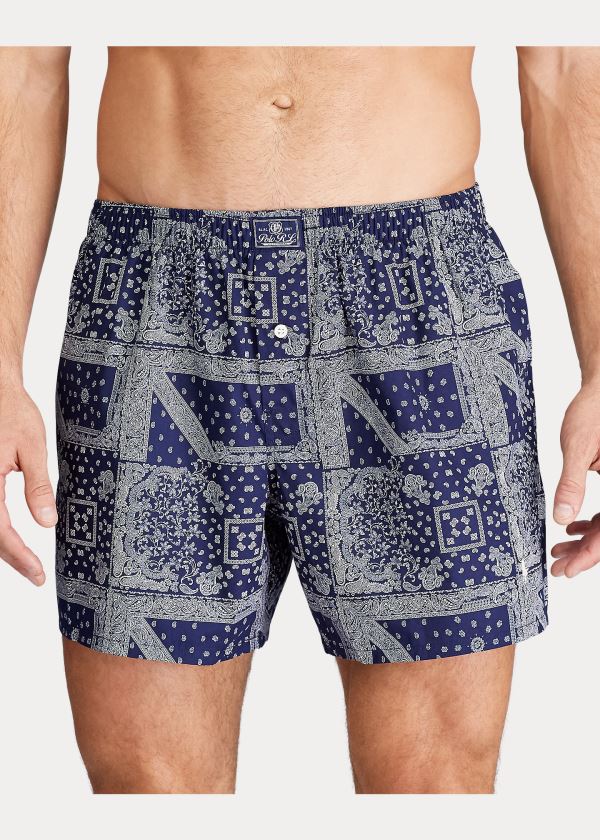 Bielizny Ralph Lauren Bandanna-Print Cotton Boxer Męskie Granatowe Kolorowe Kremowe | UPAX8951