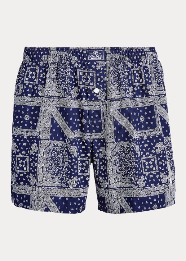 Bielizny Ralph Lauren Bandanna-Print Cotton Boxer Męskie Granatowe Kolorowe Kremowe | UPAX8951