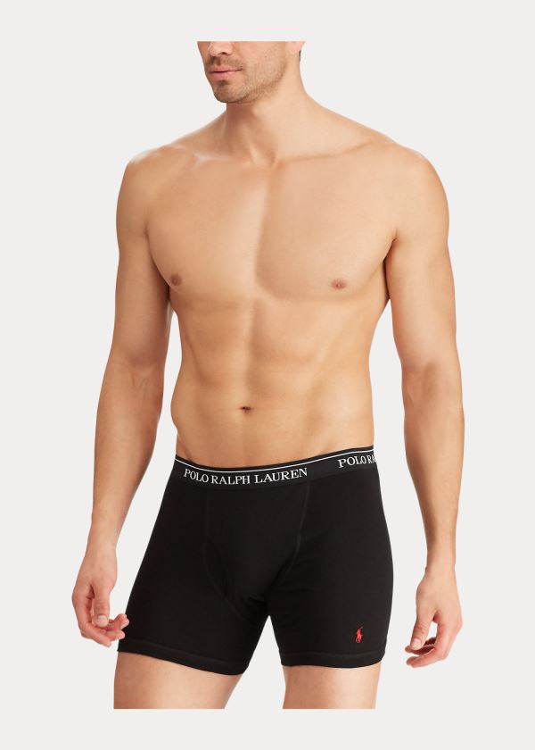 Bielizny Ralph Lauren Boxer Brief 3-Pack Męskie Czarne | EMDW2149