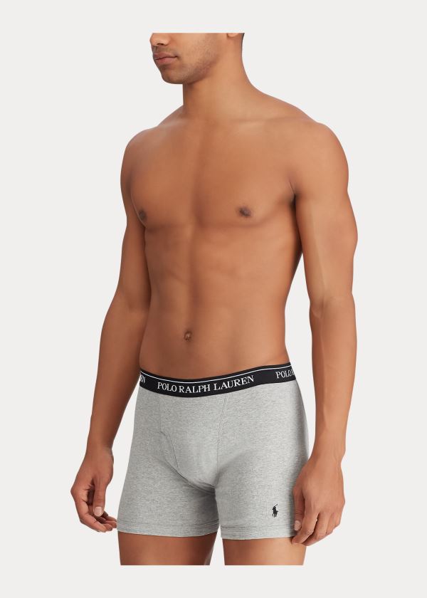 Bielizny Ralph Lauren Boxer Brief 3-Pack Męskie Szare Jasny Szare Czarne | STAN2510