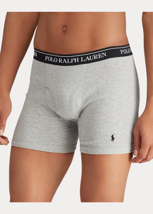 Bielizny Ralph Lauren Boxer Brief 3-Pack Męskie Szare Jasny Szare Czarne | STAN2510