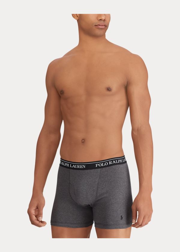 Bielizny Ralph Lauren Boxer Brief 3-Pack Męskie Szare Jasny Szare Czarne | STAN2510