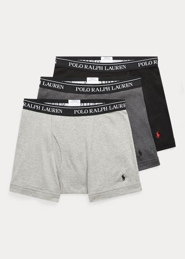 Bielizny Ralph Lauren Boxer Brief 3-Pack Męskie Szare Jasny Szare Czarne | STAN2510