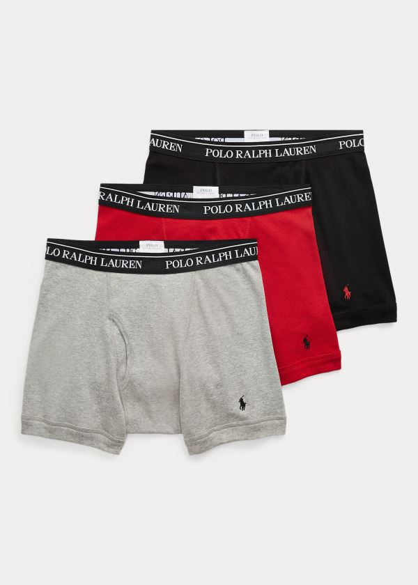 Bielizny Ralph Lauren Boxer Brief 3-Pack Męskie Szare Czerwone Czarne | UGNR4212