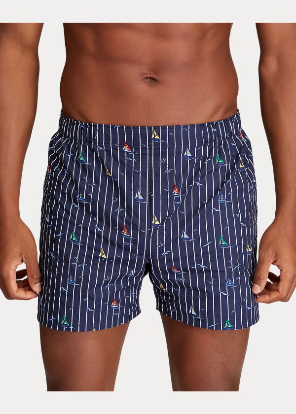 Bielizny Ralph Lauren Classic Boxer 3-Pack Męskie Granatowe Kolorowe | NYLE4511