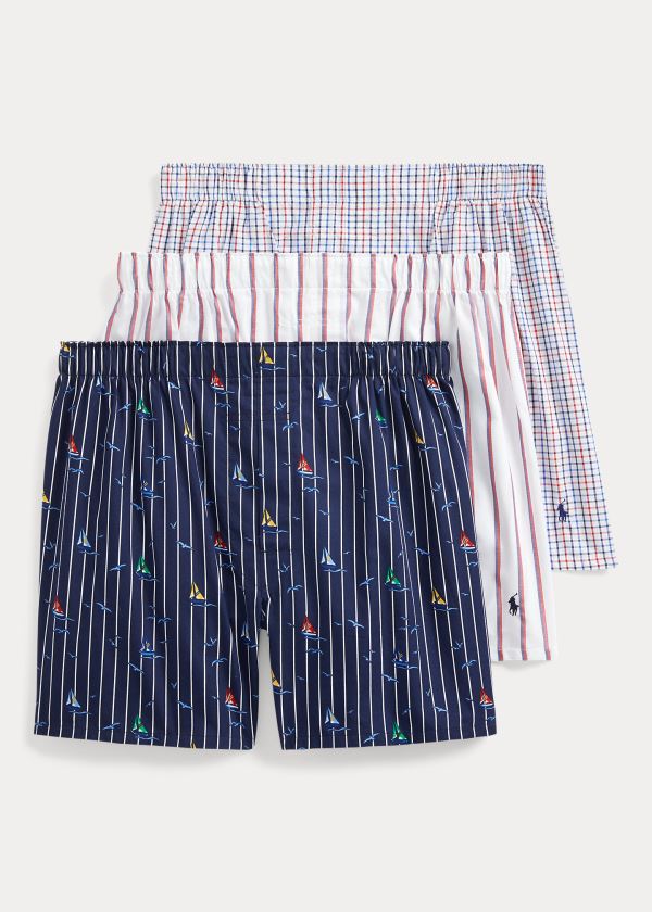 Bielizny Ralph Lauren Classic Boxer 3-Pack Męskie Granatowe Kolorowe | NYLE4511