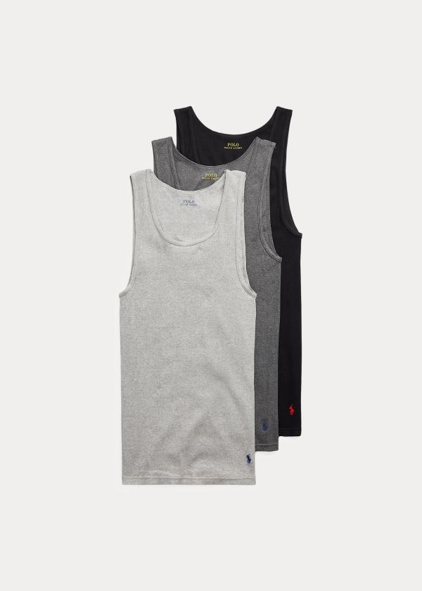 Bielizny Ralph Lauren Classic Tank 3-Pack Męskie Czarne Ciemny Szare Szare | NHFD0005