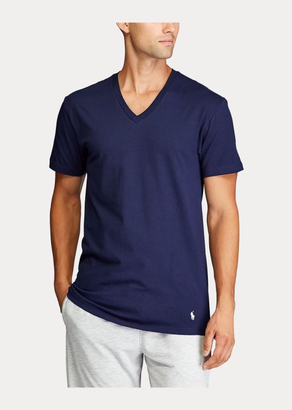 Bielizny Ralph Lauren Classic Wicking V-Neck 3-Pack Męskie Granatowe Czerwone Królewski Niebieski Niebieskie | GGCQ7890