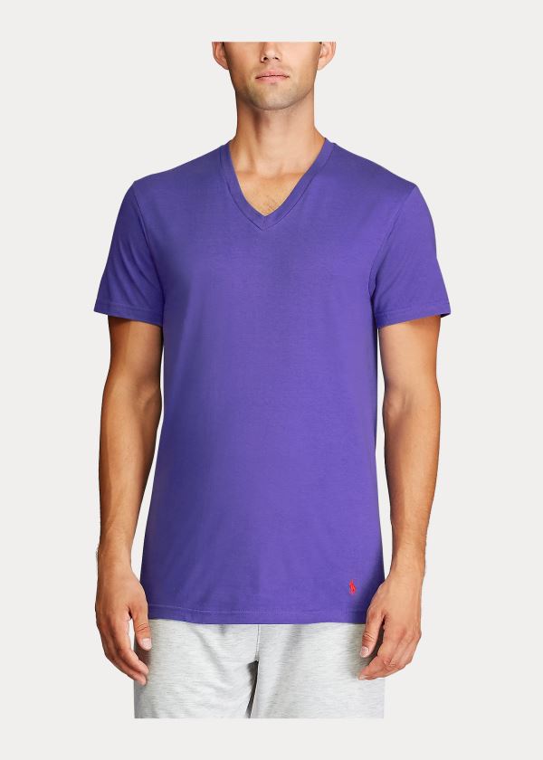 Bielizny Ralph Lauren Classic Wicking V-Neck 3-Pack Męskie Granatowe Czerwone Królewski Niebieski Niebieskie | GGCQ7890