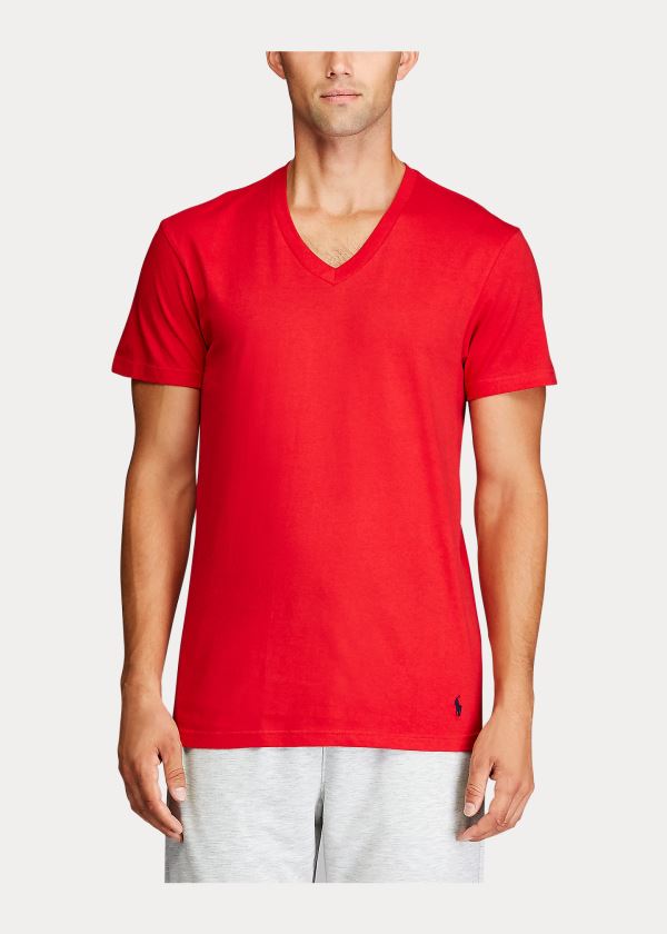 Bielizny Ralph Lauren Classic Wicking V-Neck 3-Pack Męskie Granatowe Czerwone Królewski Niebieski Niebieskie | GGCQ7890