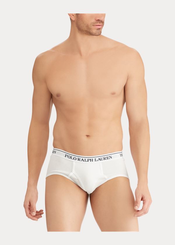 Bielizny Ralph Lauren Cotton Brief 4-Pack Męskie Białe | MJBP8578