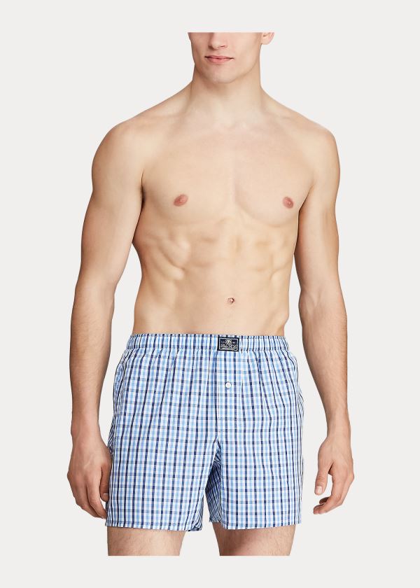 Bielizny Ralph Lauren Plaid Cotton Boxer Męskie Granatowe | XZCF9670