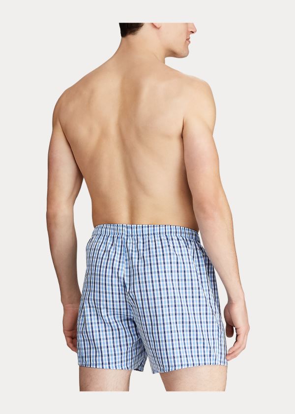 Bielizny Ralph Lauren Plaid Cotton Boxer Męskie Granatowe | XZCF9670