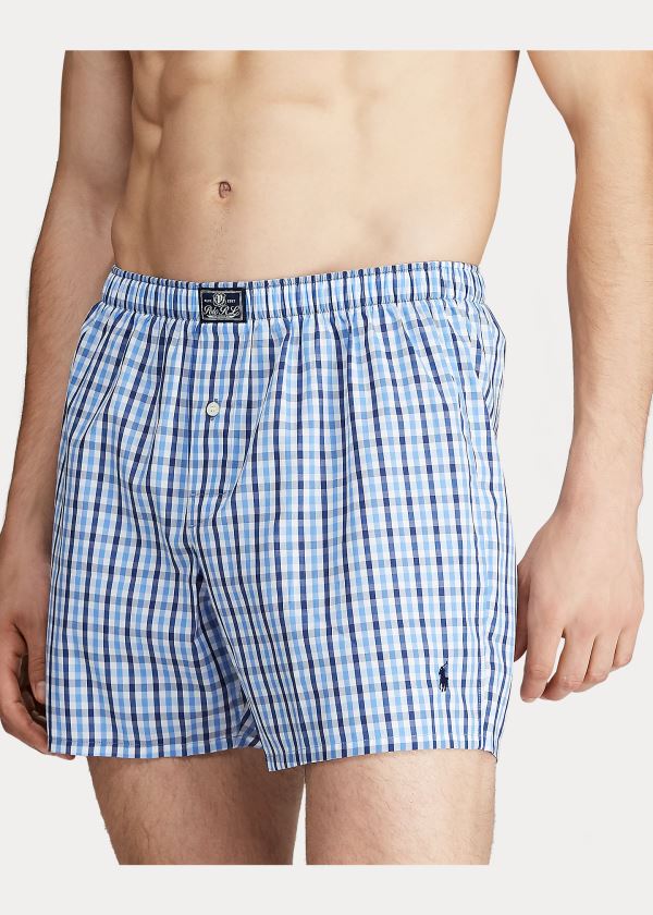 Bielizny Ralph Lauren Plaid Cotton Boxer Męskie Granatowe | XZCF9670